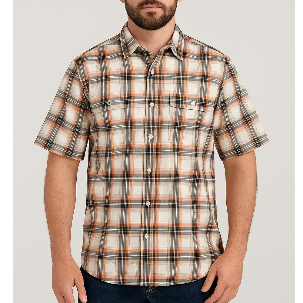 Carhartt Mens Plaid Button Snap Shirt L Relaxed Fit Short Sleeve Cotton Blend